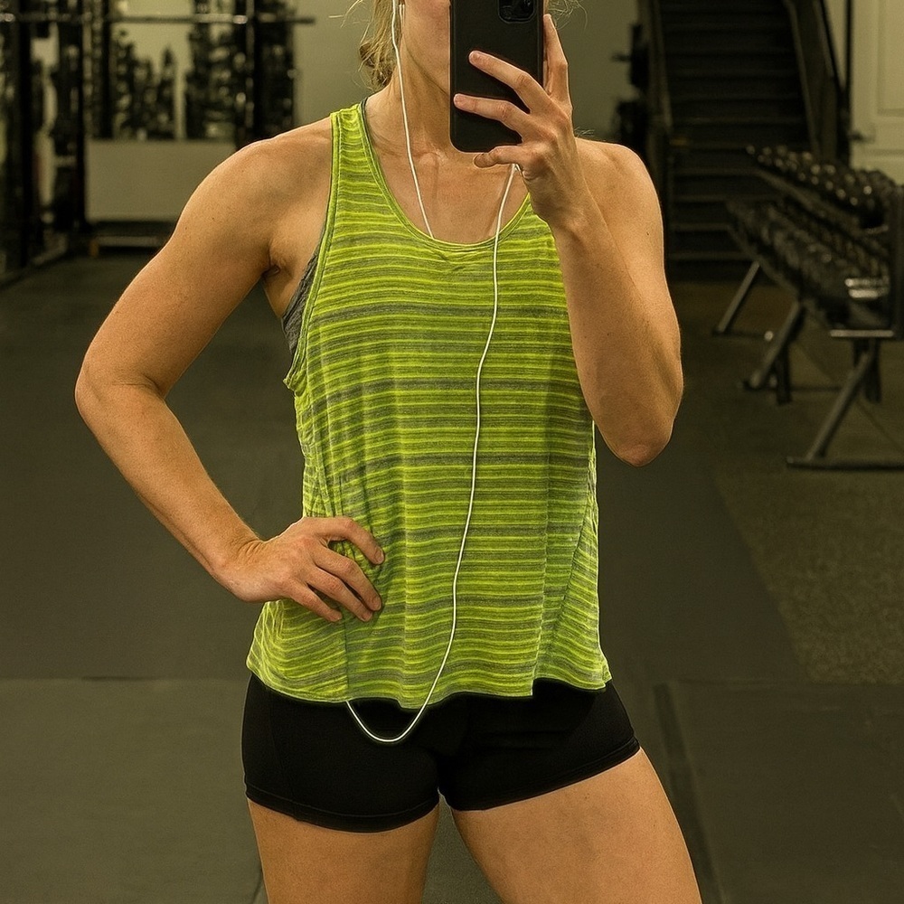 Free Society Tank, XL, Neon Green and Grey, Asymmetric Hem Gym Athleisure